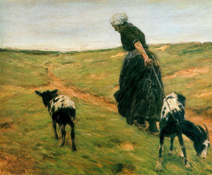 Frau und ihre Ziegen in den Dünen - 1890