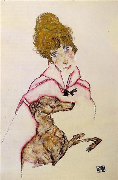 Femme avec Galgo (Edith Schiele) - 1916