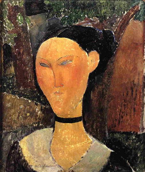 Woman with velvet tape (the black border) - 1915