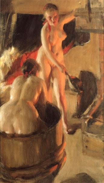 Women bathing in the sauna - 1906