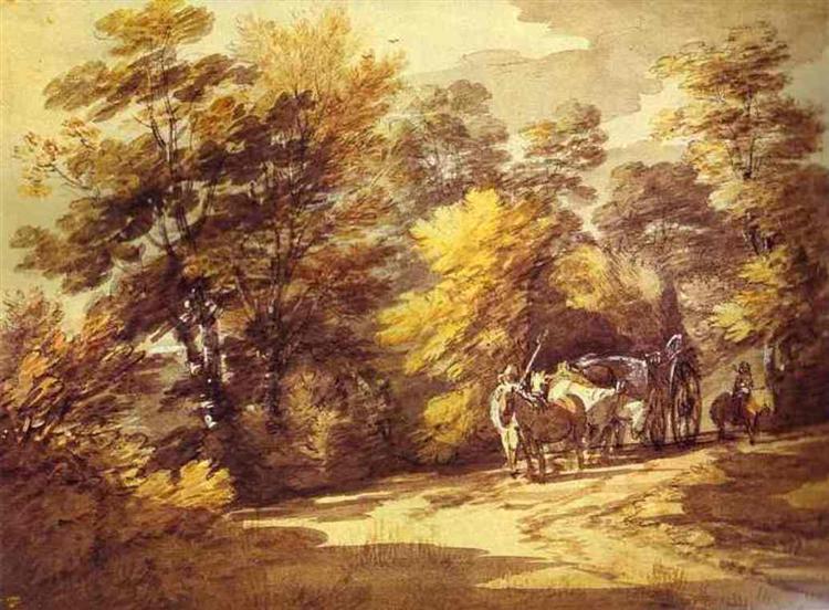 Paisaje Boscoso Con Un Carro A La Sombra - 1765