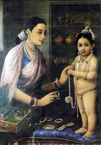 Yasoda adorning Krishna