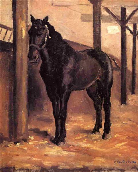 Yerres - Dark Chestnut Horse in the Stable - 1878