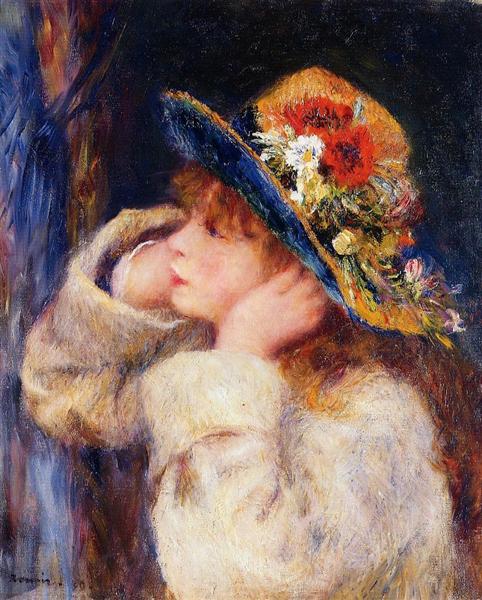 Girl with a Hat Decorated with Wild Flowers - 1880