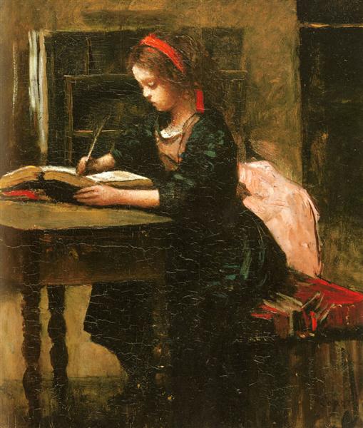 Girl learning to write