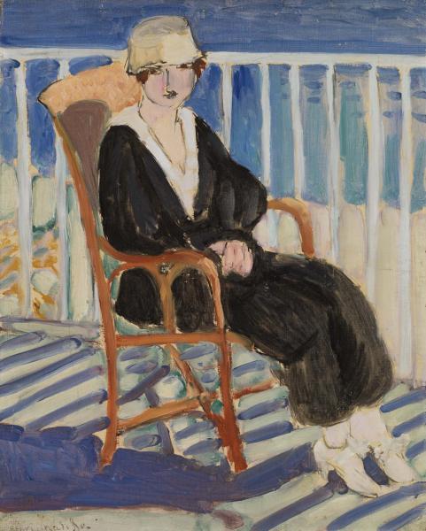 Jeune fille sur un balcon au-dessus de l'océan 1918 