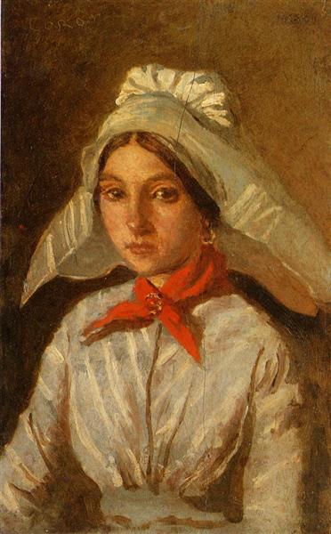 Chica Joven Con Una Gran Gorra En La Cabeza - 1835