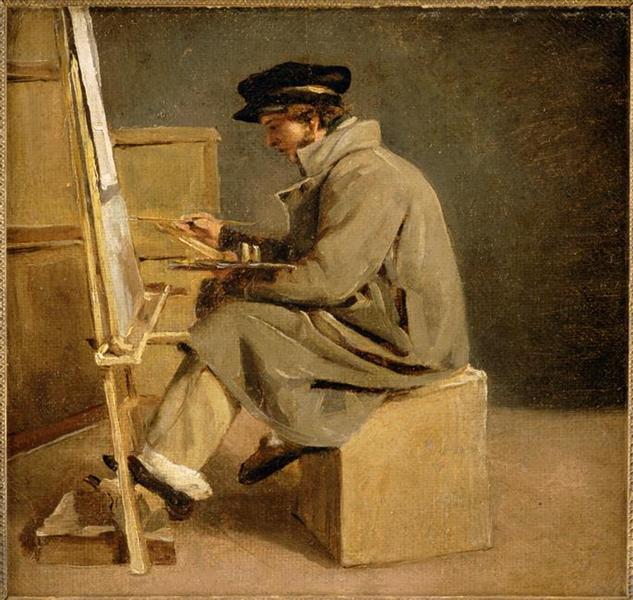 Young painter in his easel