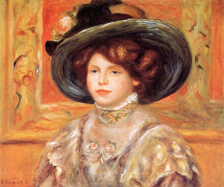 Jeune Femme Avec Chapeau Bleu - 1900 