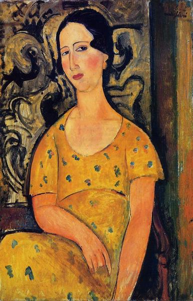 Young woman with a yellow dress (Madame Modeot) - 1918