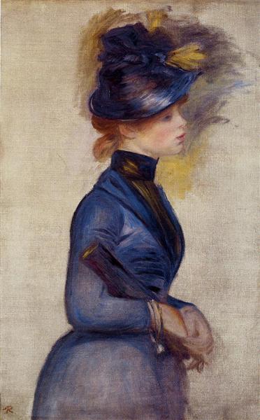 Jeune femme vêtue de bleu vif au Conservatoire - 1877