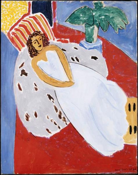 Jeune Femme en Blanc Fond Rouge 1946 