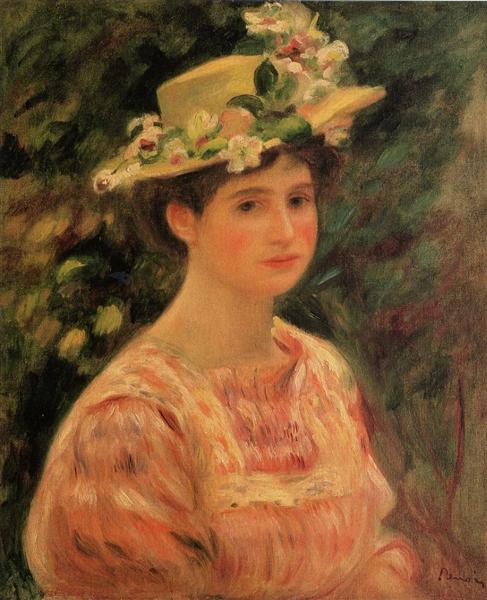 Young Woman with Hat and Wild Roses - 1896