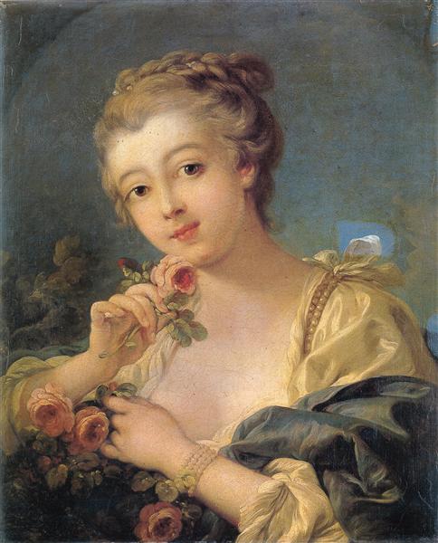 Jeune femme avec un bouquet de roses - 1760