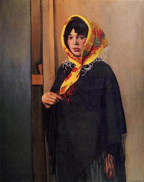 Young woman with yellow handkerchief - 1911