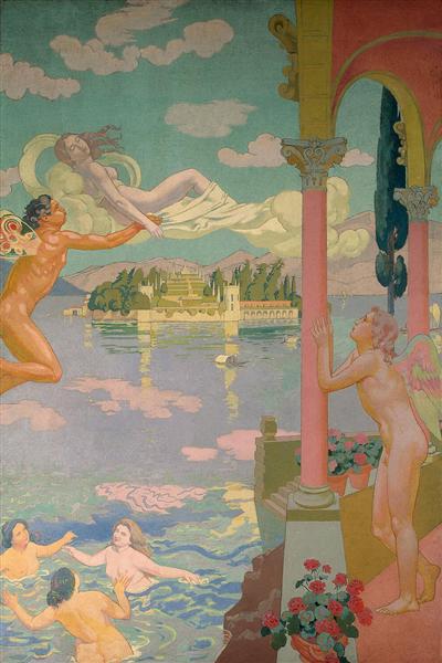 The history of Psyche: Panel 2. Zephyr transporting Psyche to the island of Delicias - 1908