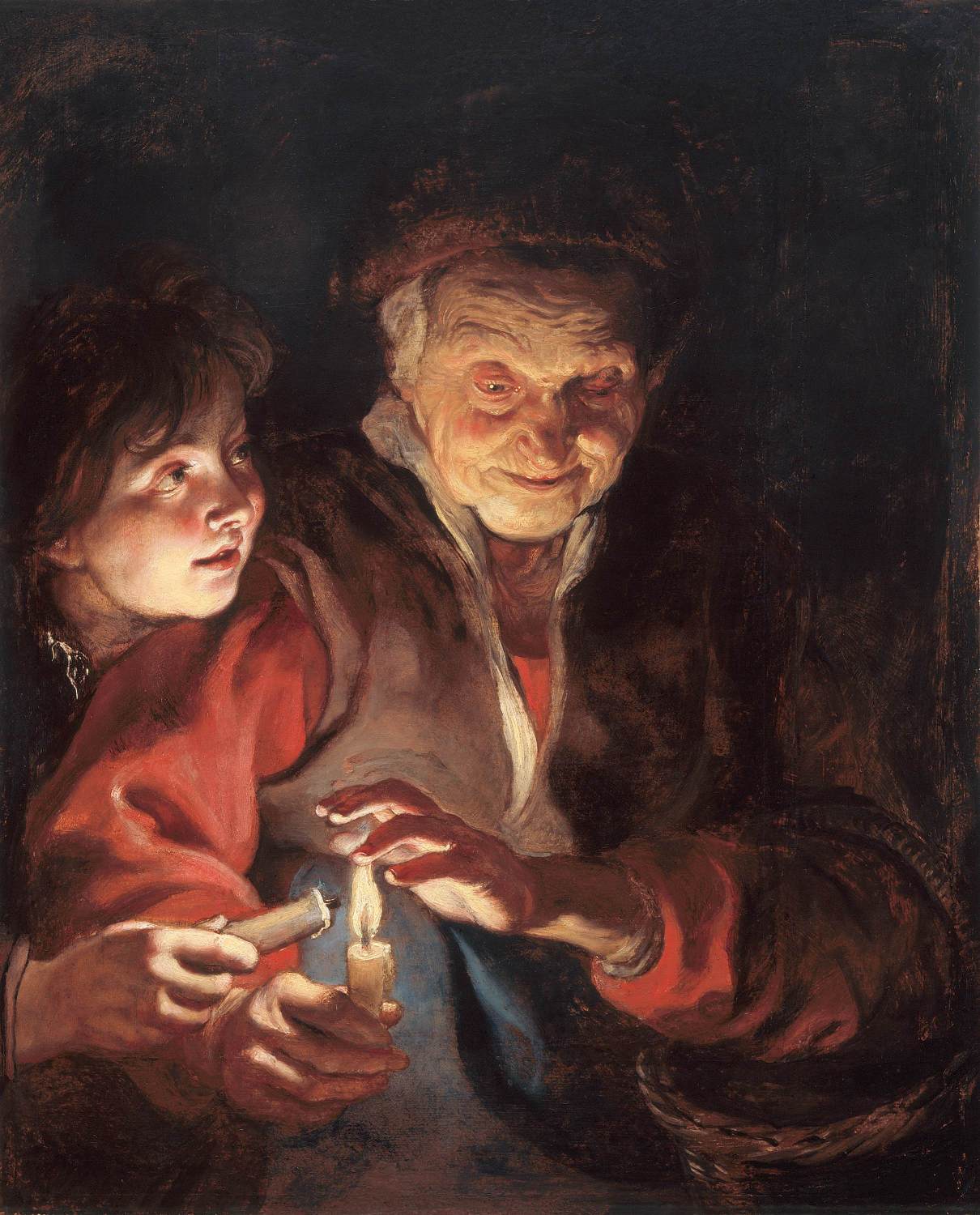 Gammel kvinde og barnet med stearinlys