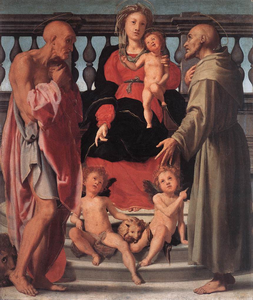 La Virgen y el Niño con Dos Santos