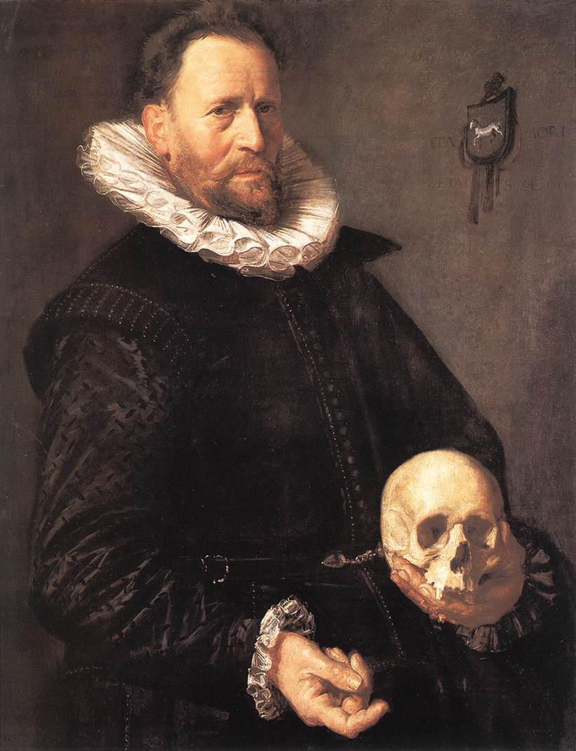 Portret van een man met een schedel