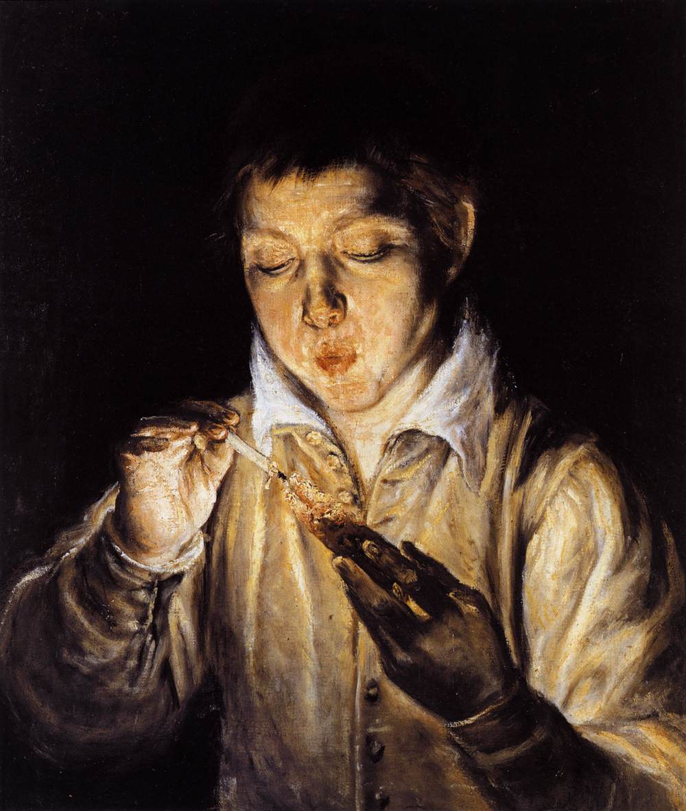 A Boy Blowing on a Burbra to Light a Candle (Snitch)