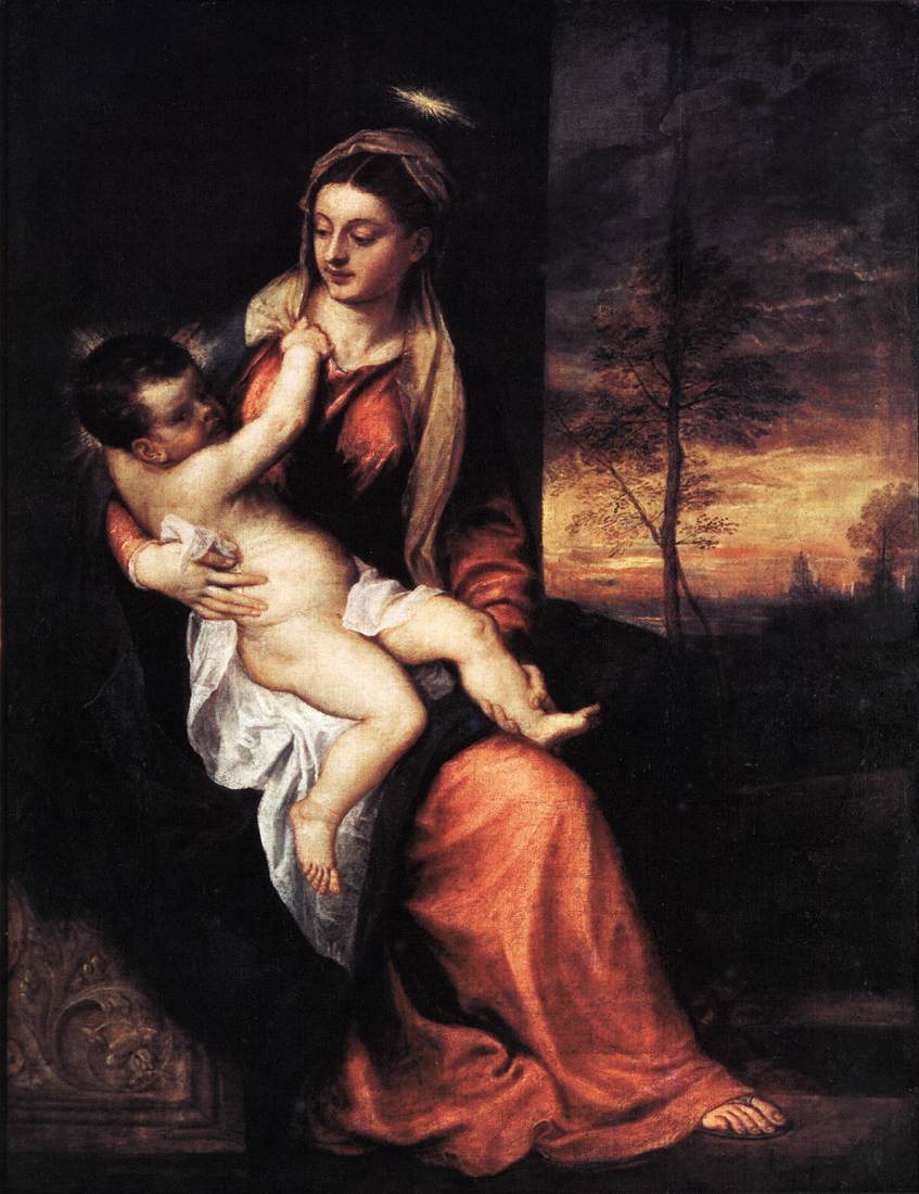 La Vergine e il bambino in un paesaggio notturno