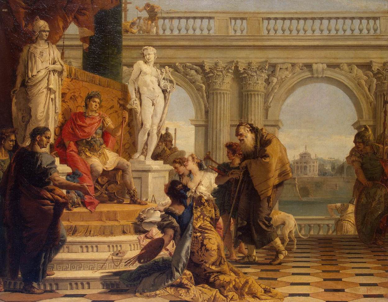 Maecenas präsentiert den Kaiser Augustus die freien Künste
