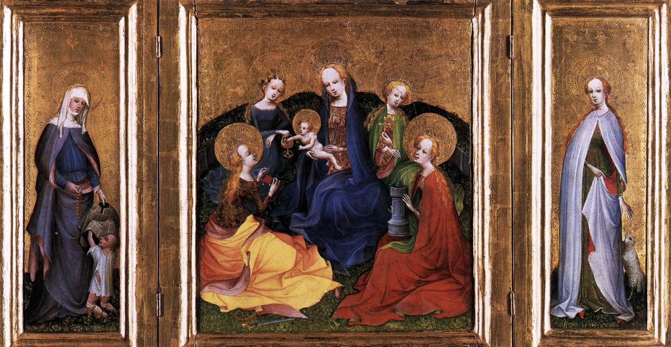 Triptych: la vierge et l'enfant avec les saints