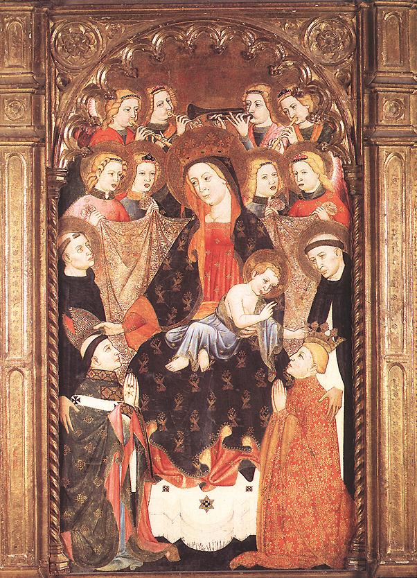 La vierge et l'enfant avec des anges et des saints