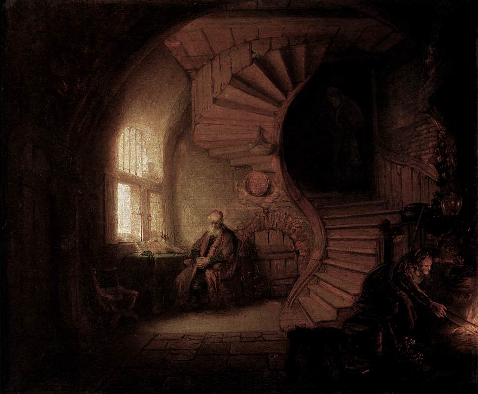 Old Man in an Interior with Winding Staircase