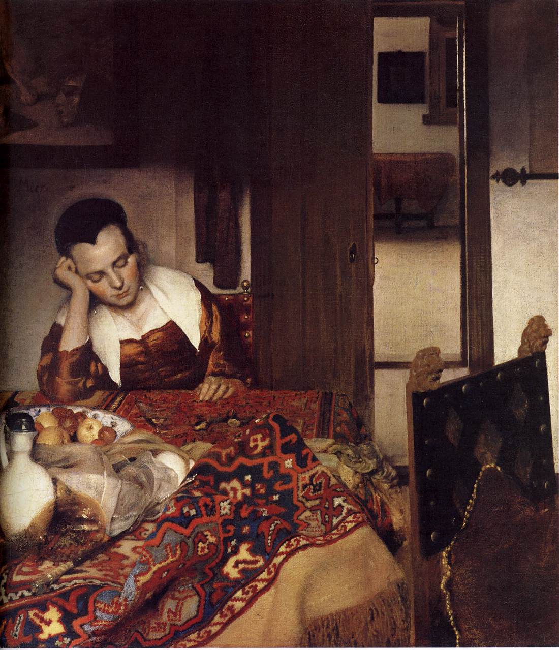 A Woman Sleeping on the Table