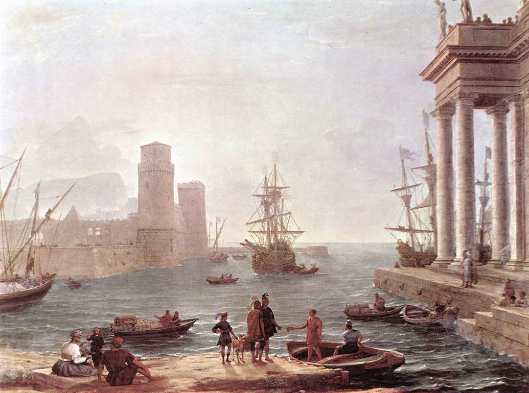 Scena portowa z odejściem Ulyssesa z krainy Feacio
