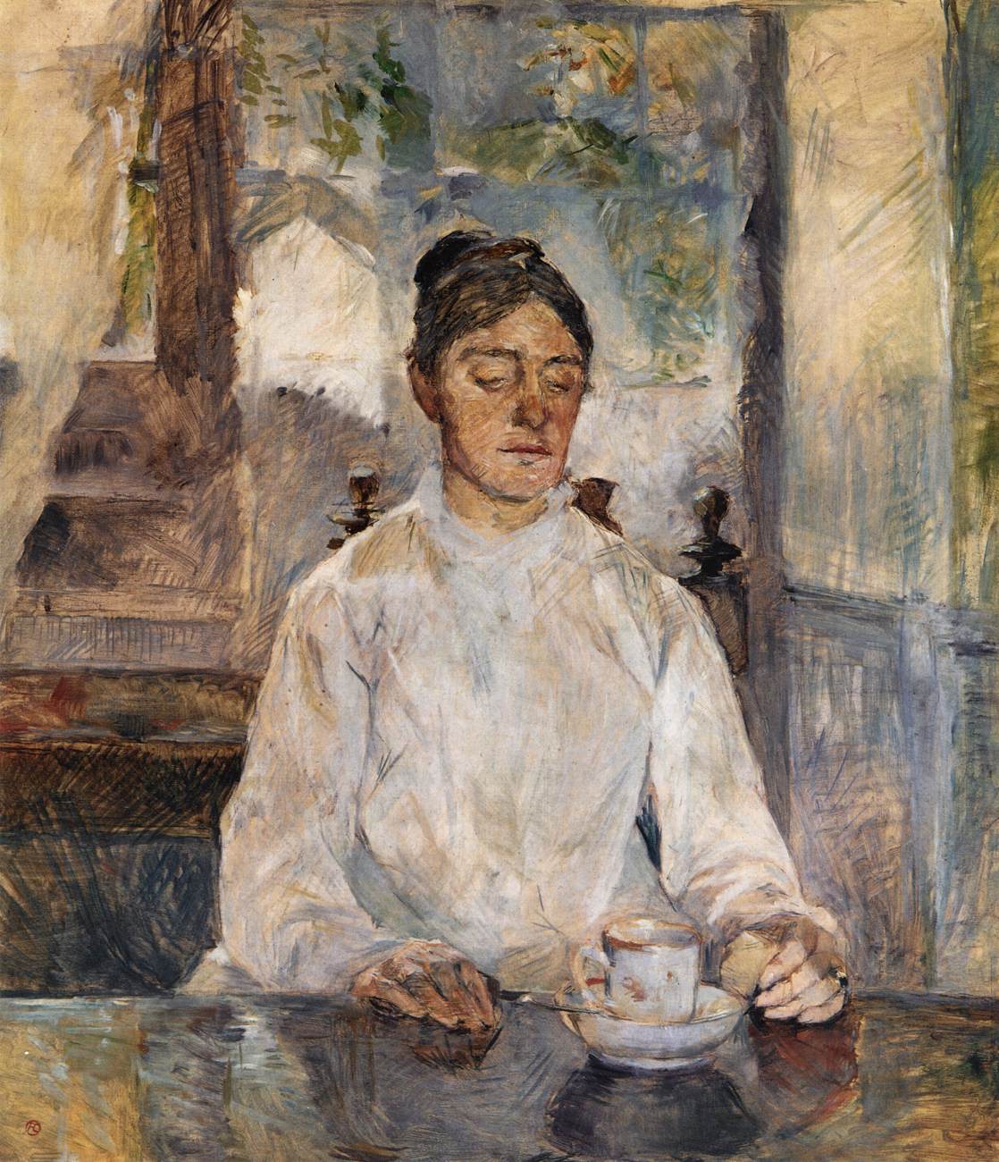Gräfin Adèle de Toulouse-Lautrec, die Mutter des Künstlers beim Frühstück in Malomé Château