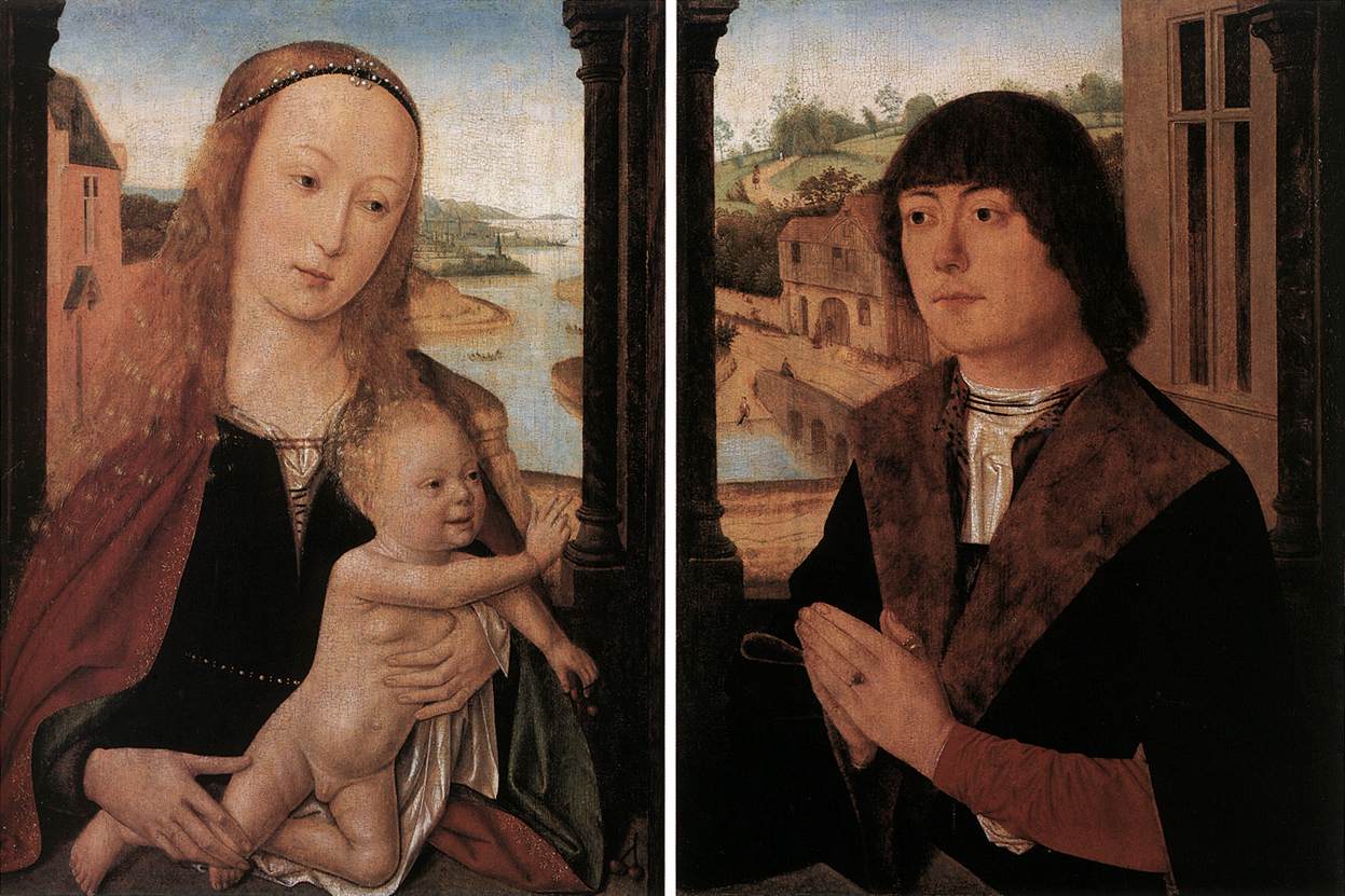 Diptico z mężczyzną w modlitwie przed dziewicą i dzieckiem