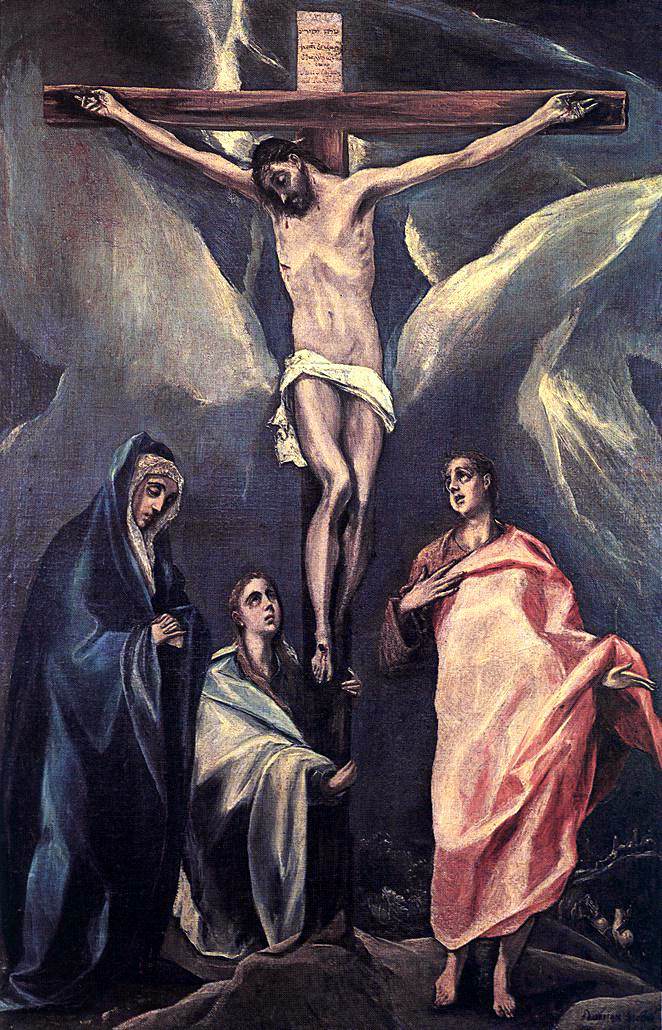Cristo en La Cruz con Los Dos Maries y San Juan