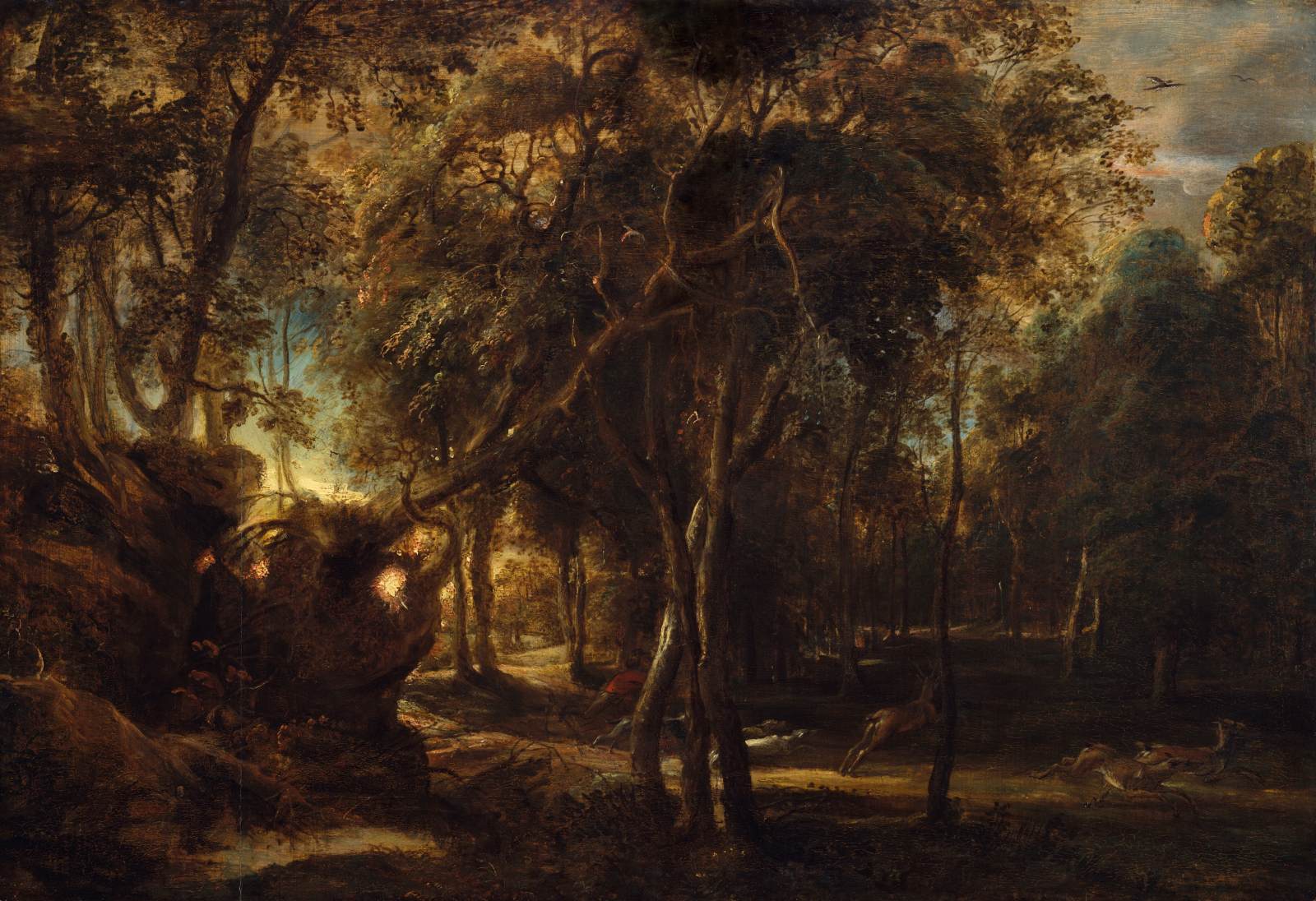 A Forest at Dawn with a Deer Hunt