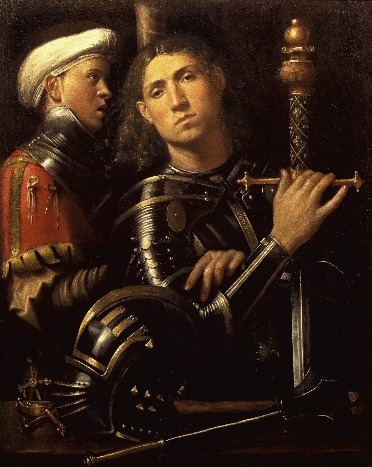 Retrato de um homem de armadura com um escudeiro