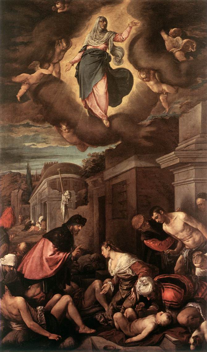 San Roque entre les victimes de la peste et la Vierge dans la gloire