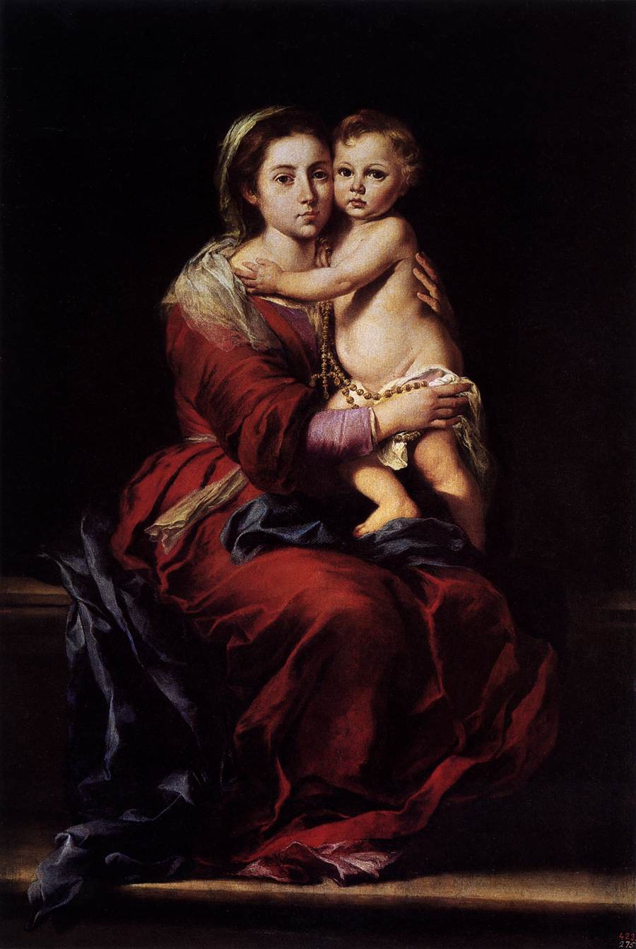 La Virgen y el Niño con un Rosario
