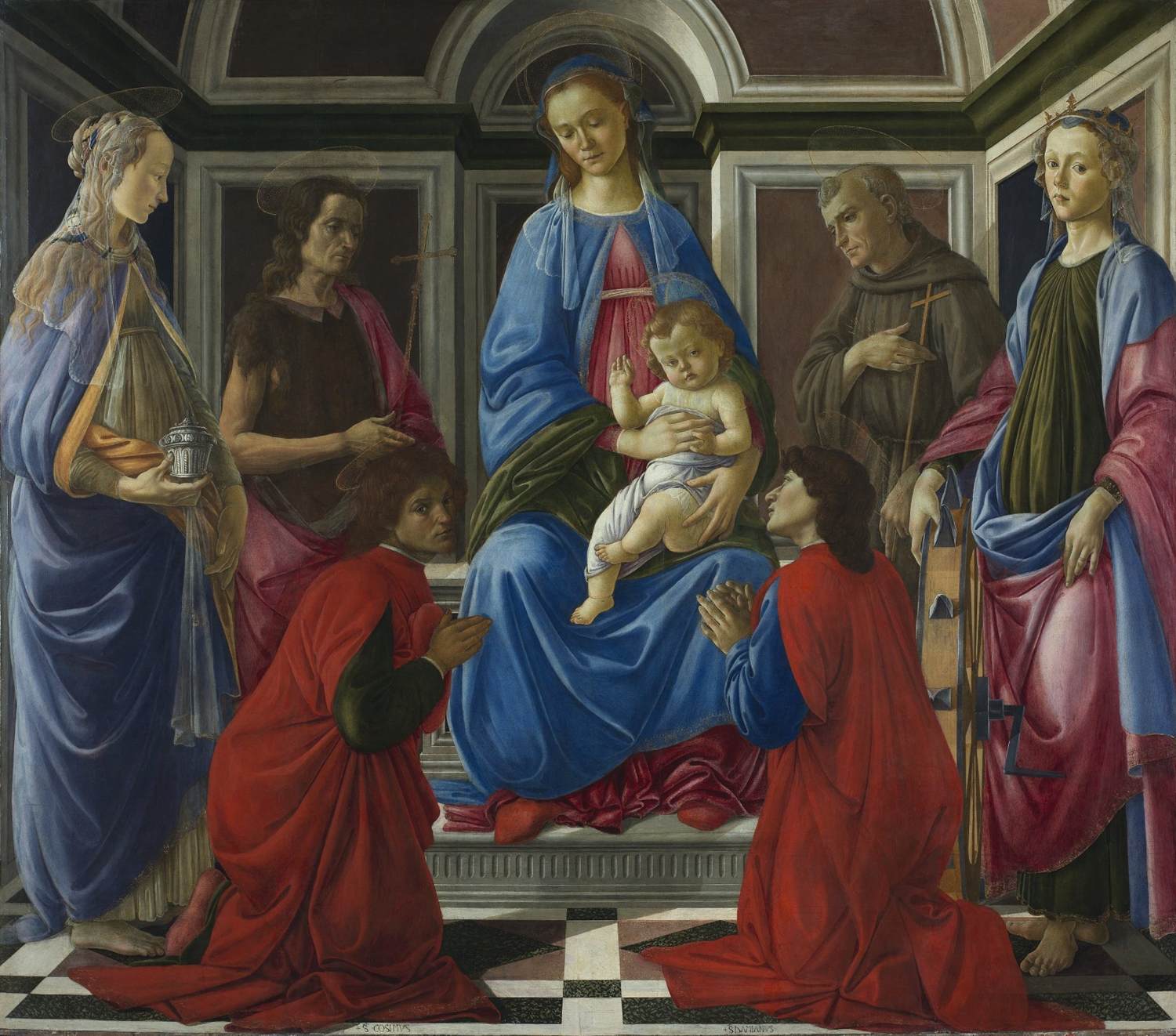 La vierge et l'enfant avec six saints (retable de Sant'amberio)