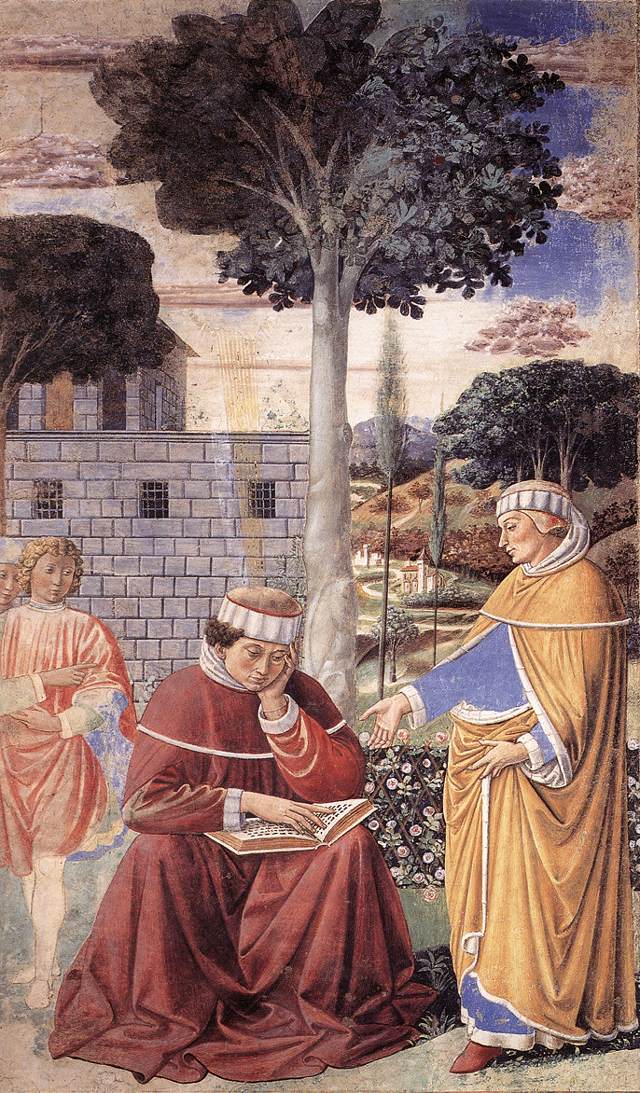 San Agustín che legge l'epistola di St. Paul (Scena 10, Eastern Wall)