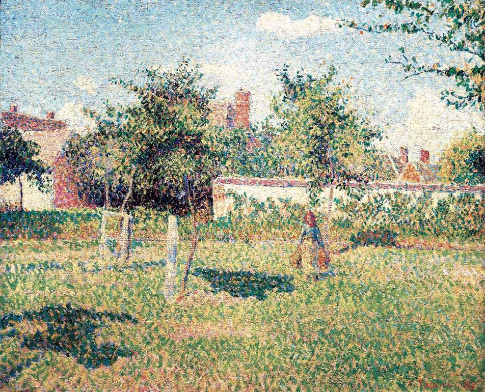 Femme dans un jardin, soleil de printemps