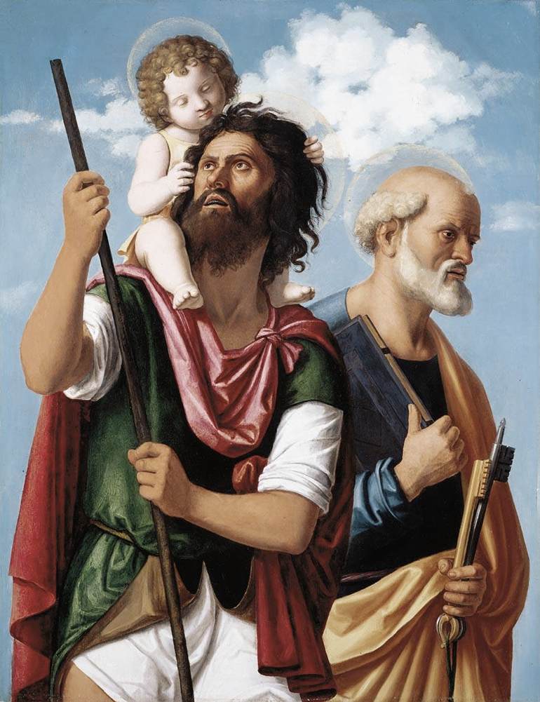 San Cristóbal med baby Kristus og St. Peter