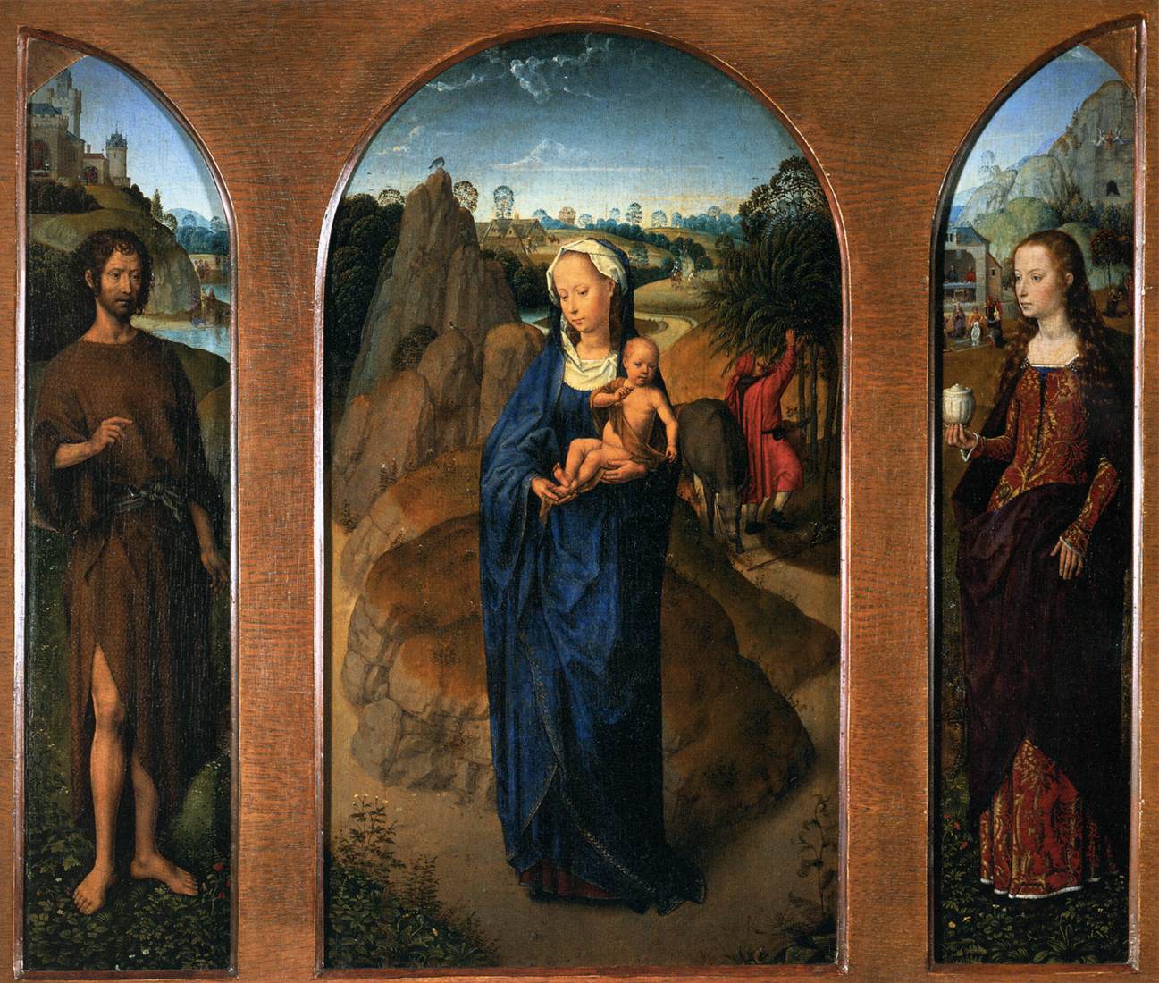 Triptych Repose en évasion en Égypte