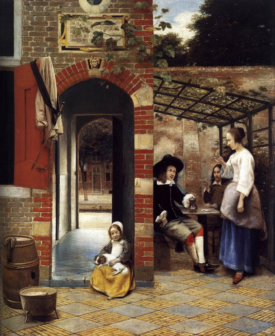 Figures Drinking in a Patio