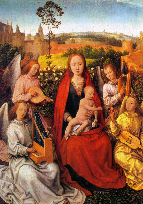 La vierge et l'enfant avec des musiciens