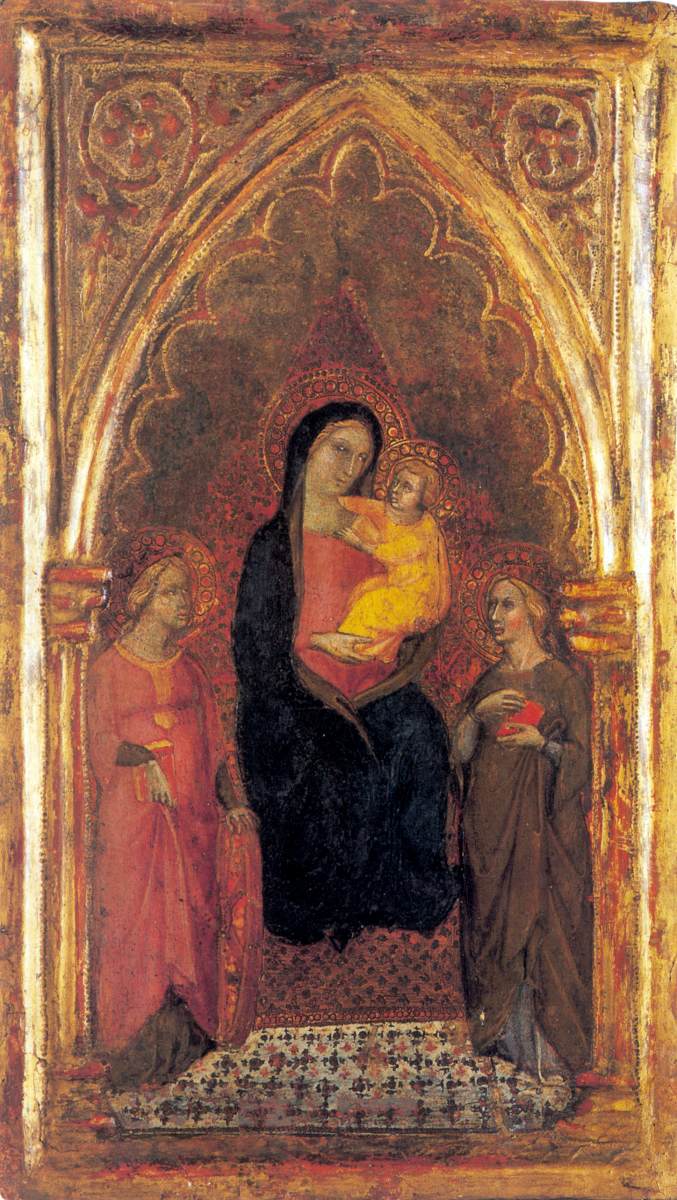 La vierge intronisée avec deux saints