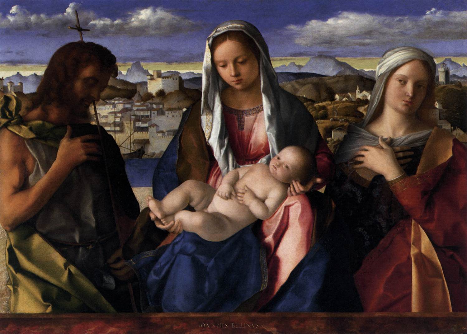 De maagd en haar zoon met de heilige Johannes de baptist en een heilige