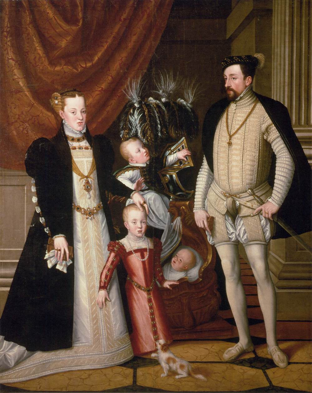 Maximilian II, seine Frau und drei Kinder