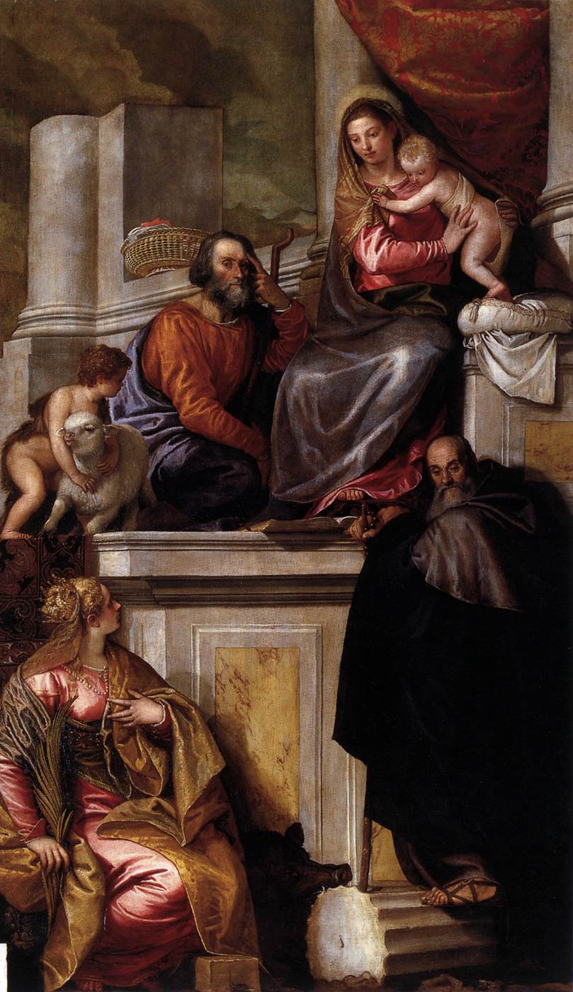 Santo Antonio Abbot, Catalina ve Bebek Juan Bautista ile Sagrada Familia