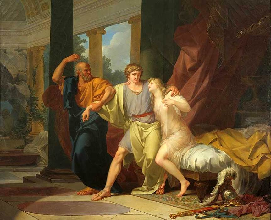 Socrates trækker Alcibiades fra Aspasias kram